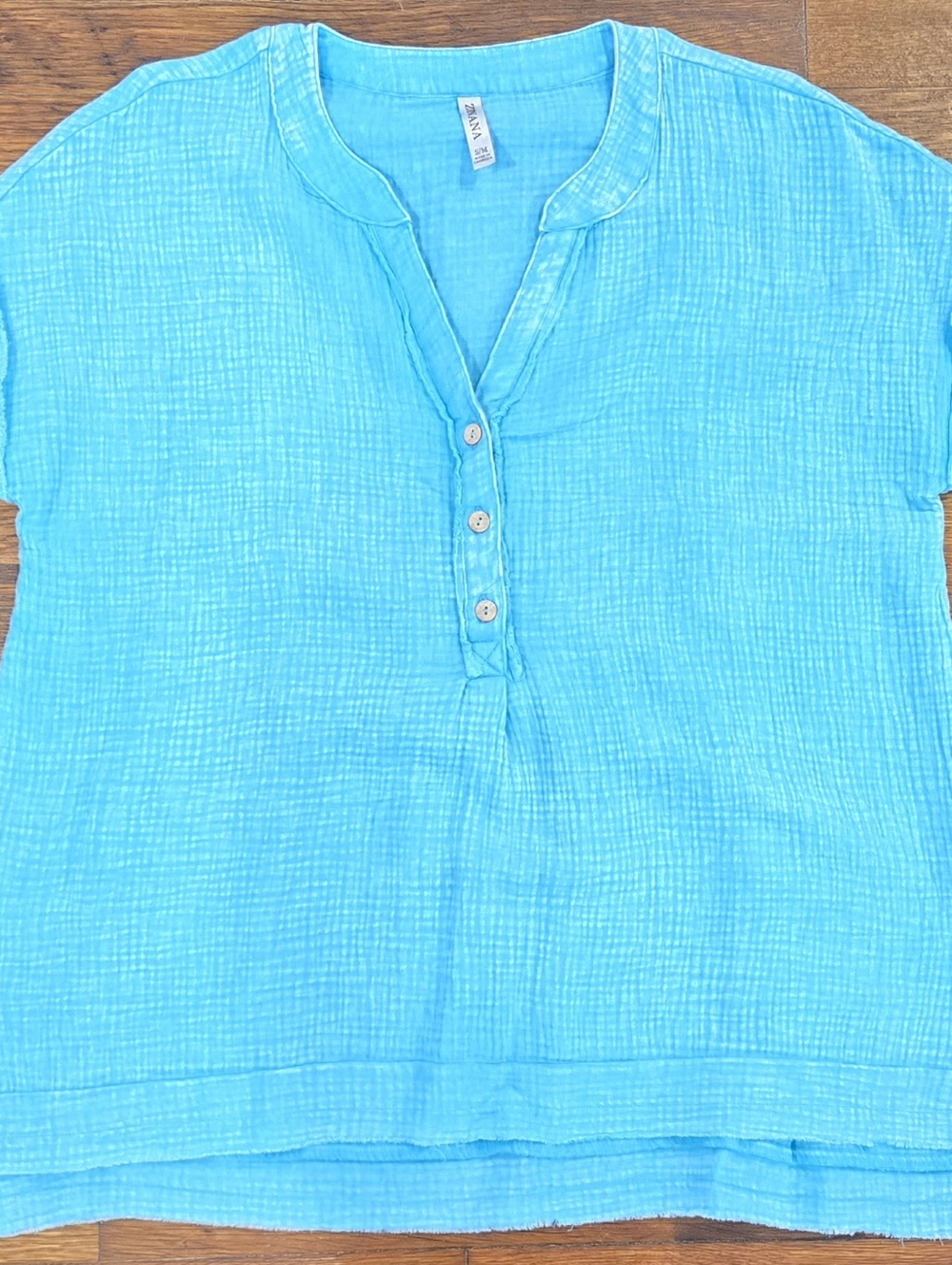 Zenana Aqua Gauze Top | Lightweight Button Front | 2- L/XL And 1 S/M